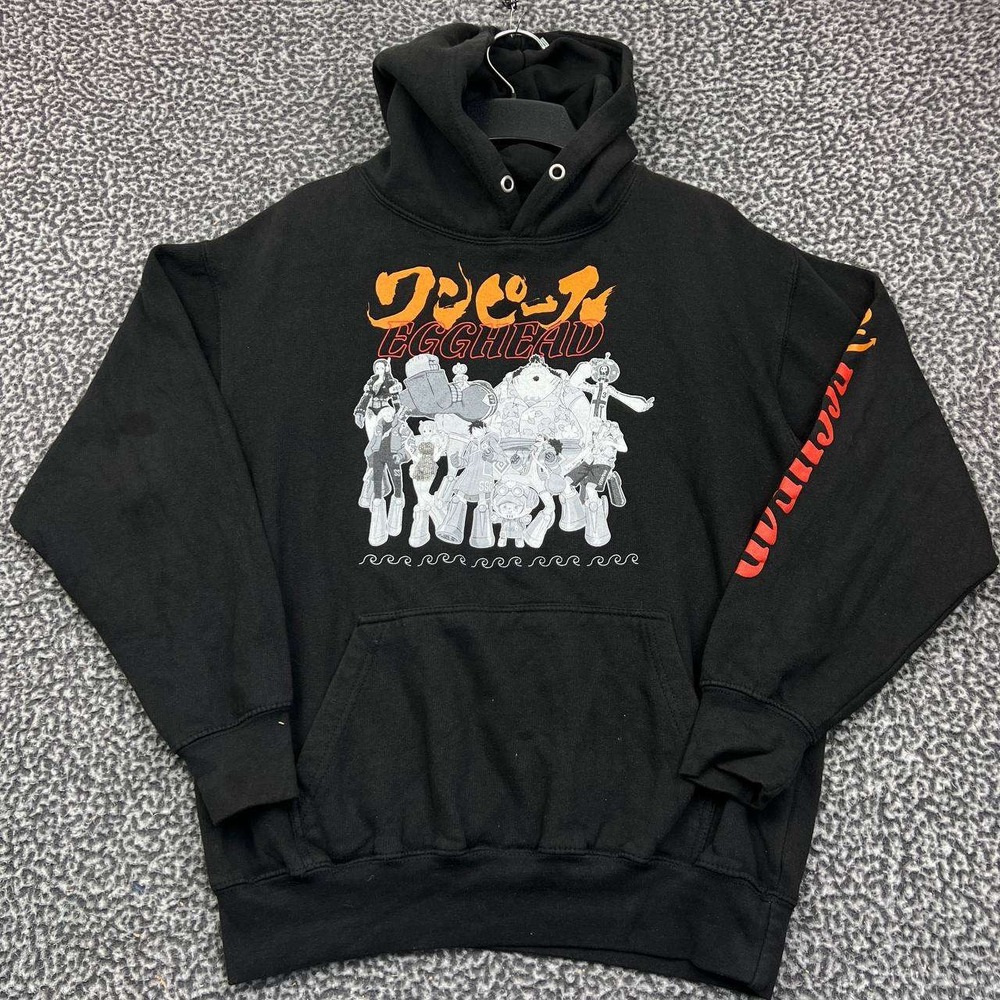 One Piece Egg Head Hoodie Men‎ Medium Black Pullover Long Sleeve Pocket M